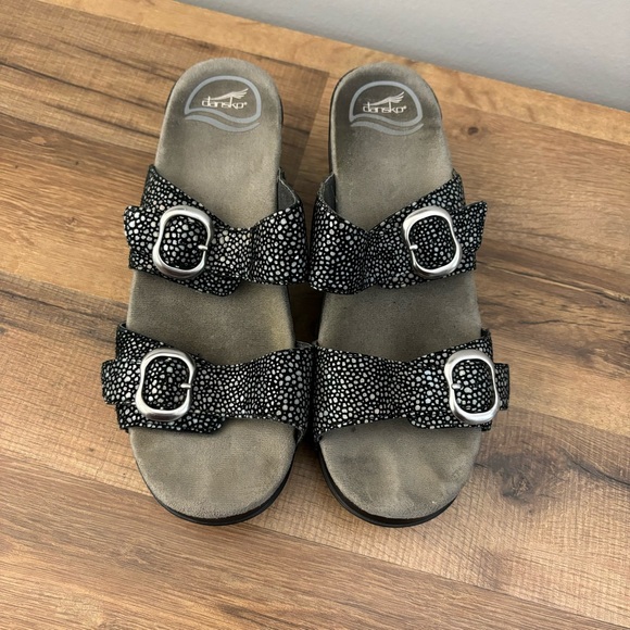 Dansko Sophie Black Leather Slip On 2 Strap Polka Dot Sandals Clogs Womn’s - Picture 6 of 10